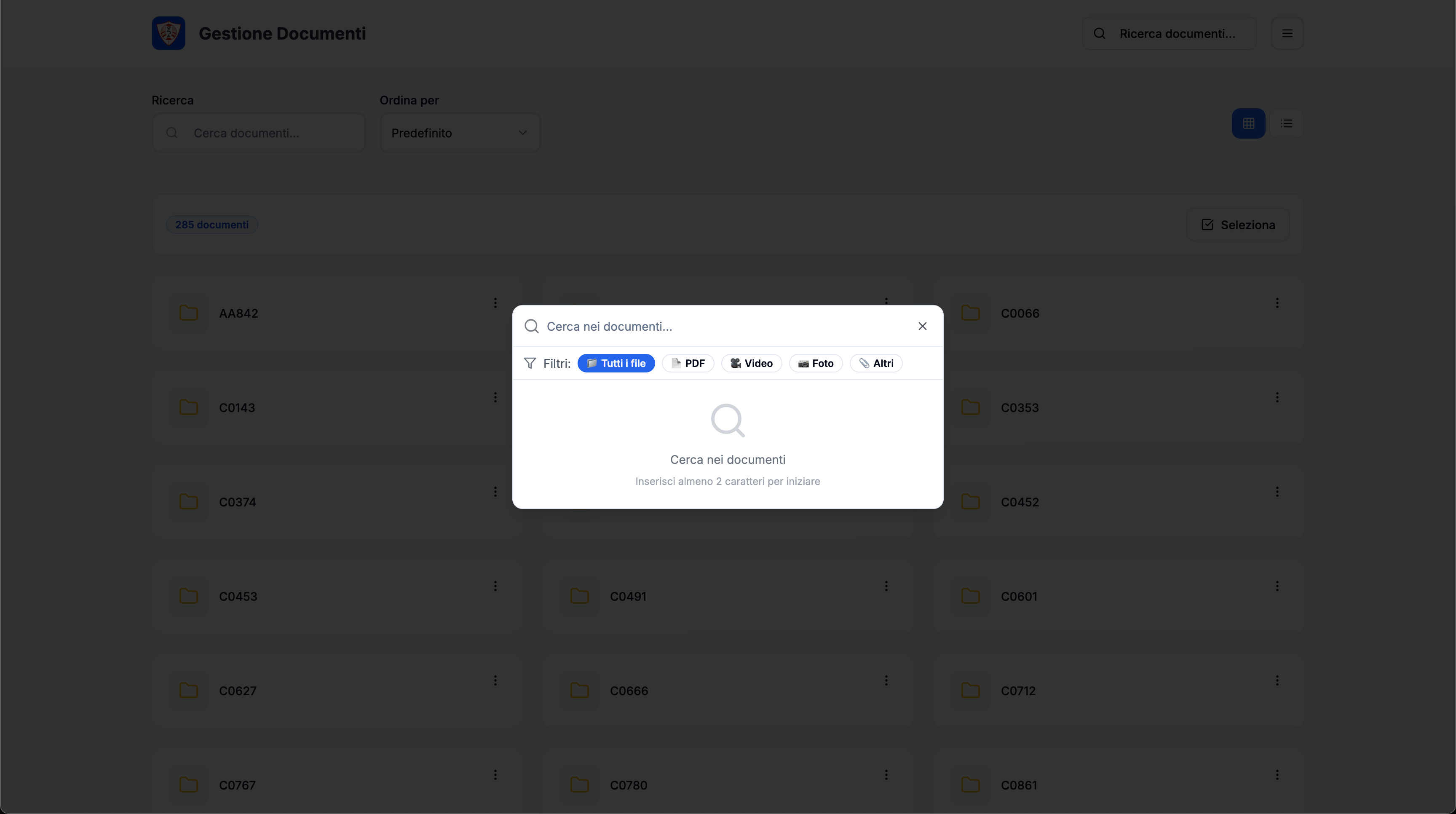 Ricerca avanzata con filtri per tipo documento